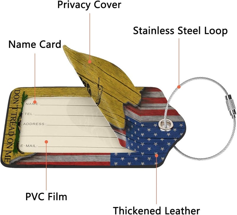 GACCAP 2 Pack Luggage Tags for Suitcase, Privacy Cover ID Label with Stainless Steel and Address Card for Travel Bag Backpack Cruise Ship Essentials Tag Women Men - Don't Tread On Me American Flag - Image 3
